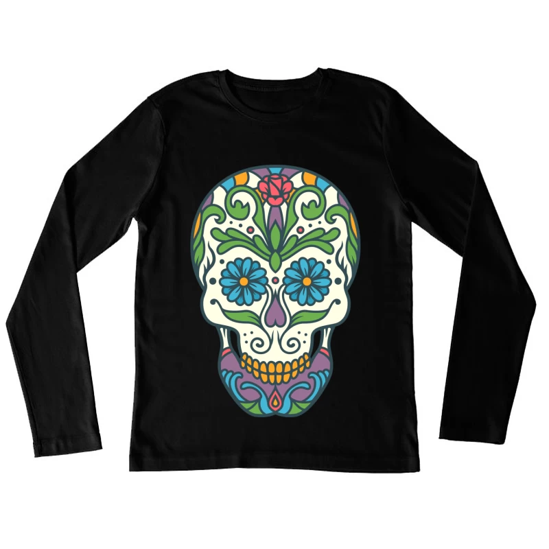 Crâne de sucre coloré pour le Jour des Morts Femme Manches Longues T-Shirt