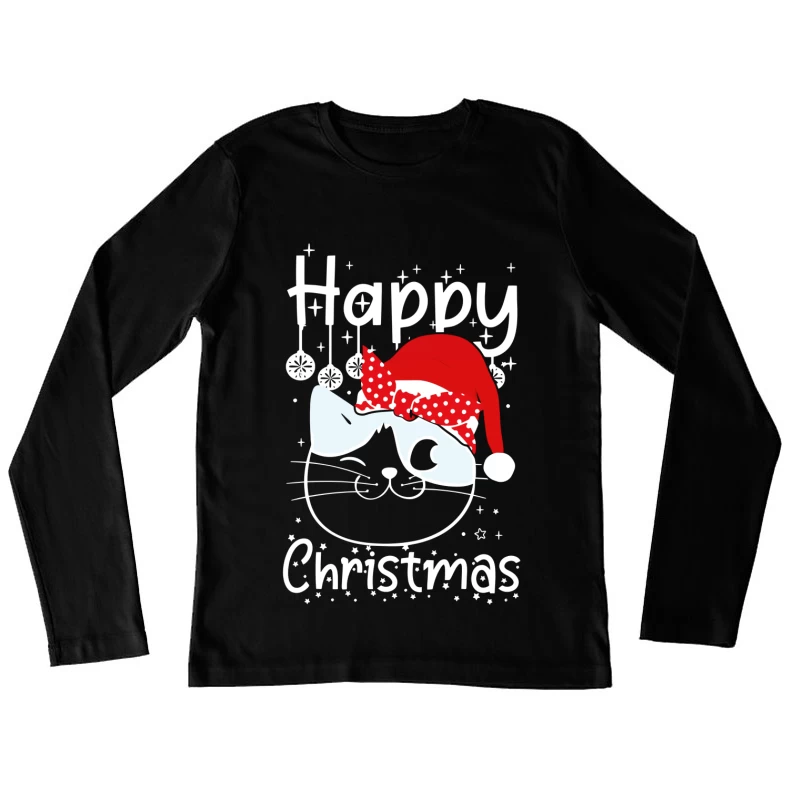 The Festive Feline Cheer Female Long Sleeve T-Shirt