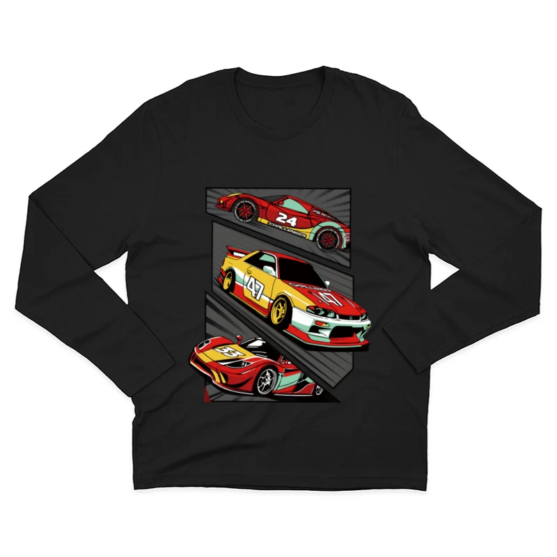 Bunte Rennwagen-Designs Herren Langarm T-Shirt