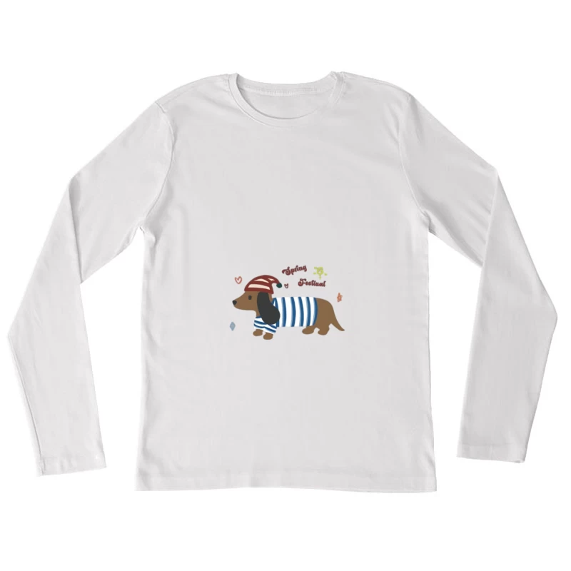 Dackel mit Streifenpulli und Mütze Damen Langarm T-Shirt