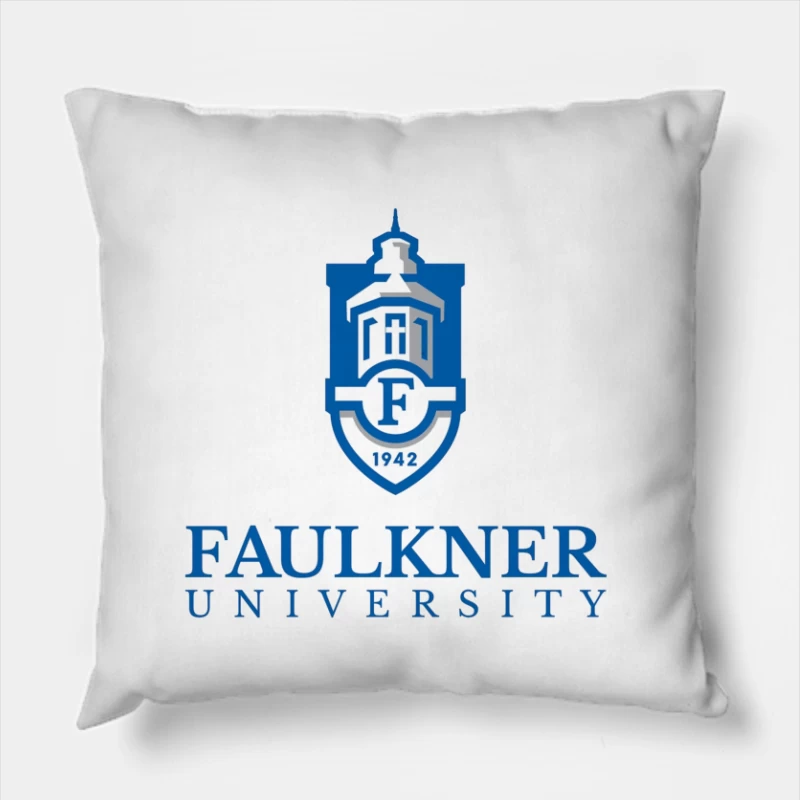 Faulkner University Logo - Educational Shield with Church Spire Design from 1942 Throw Pillow