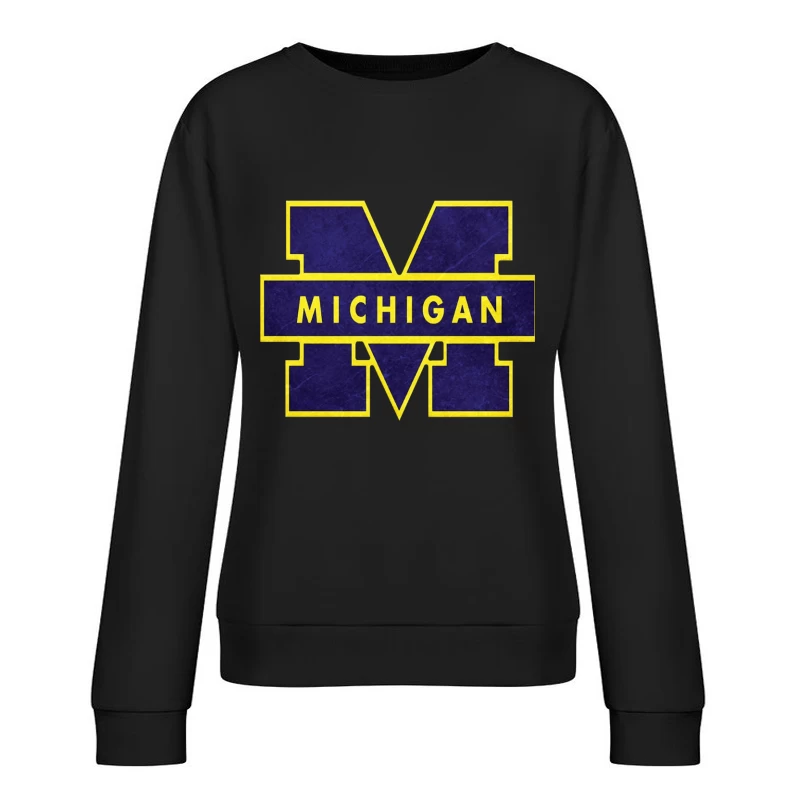 University of Michigan Athletic Block M Logo in Navy and Yellow Female Pullover Sweatshirt