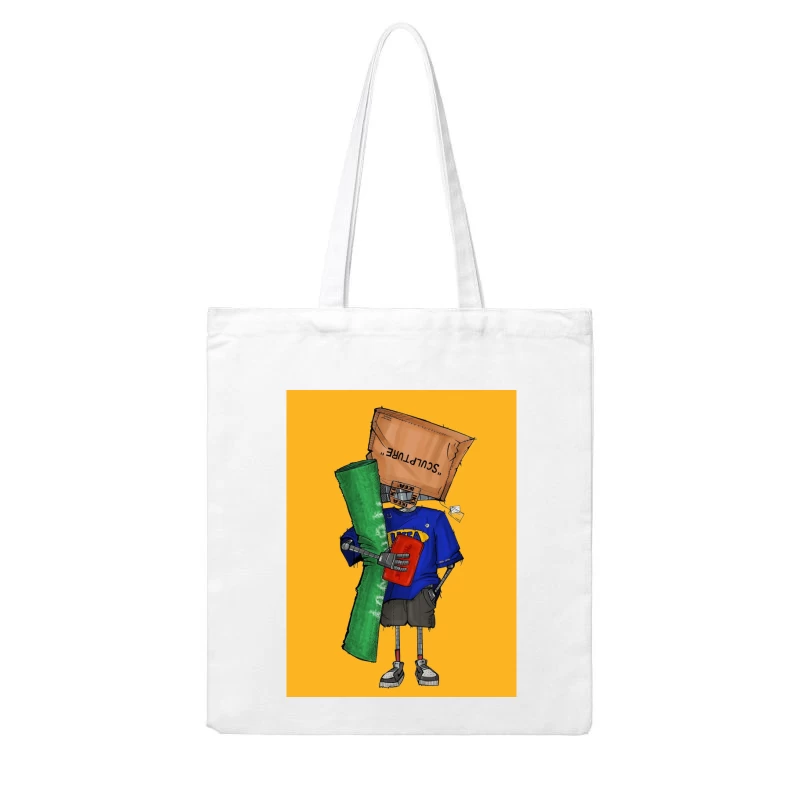 Quirky Paper Bag Robo Cotton Tote Bag