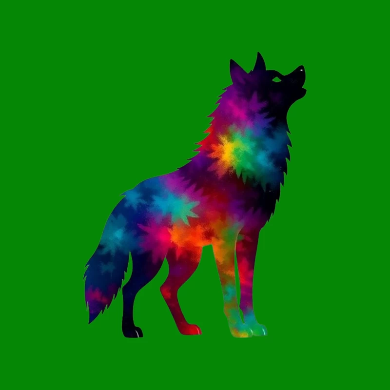 Colorful Howling Wolf Silhouette Tapestry