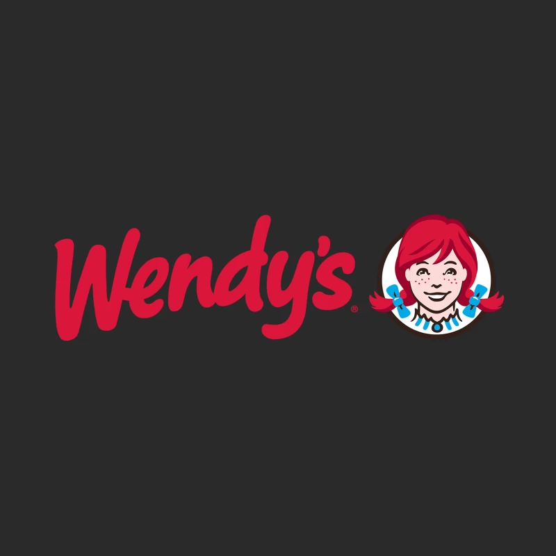 Wendy's Restaurant Chain Logo with Red Text and Iconic Mascot Baseball Cap