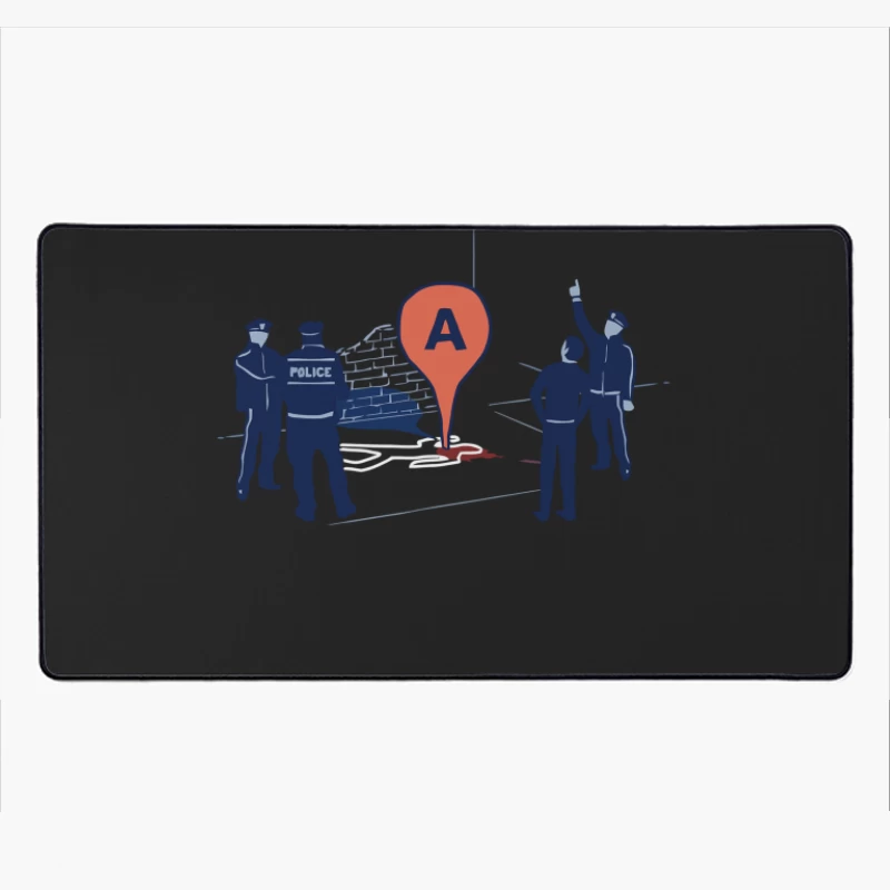 Police Investigating Crime Scene with Location Marker Desk Mat