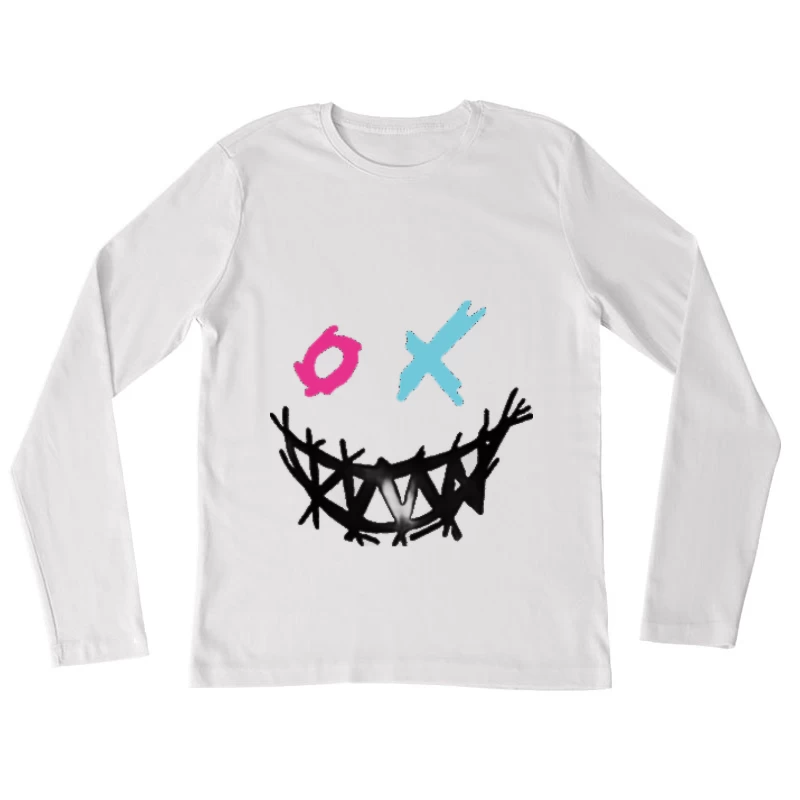 Abstraktes Gesicht mit bunten Elementen Damen Langarm T-Shirt