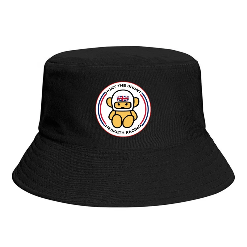 Hesketh Racing "Hunt the Shunt" Retro Motorsport Logo with British Bear Mascot Bucket Hat