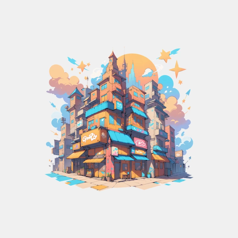 Colorful Urban Cityscape in Cartoon Style Male Tank Top