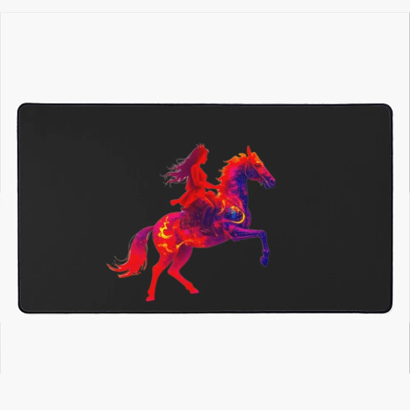 Mystical Red Horse and Rider Silhouette Fantasy Art Desk Mat