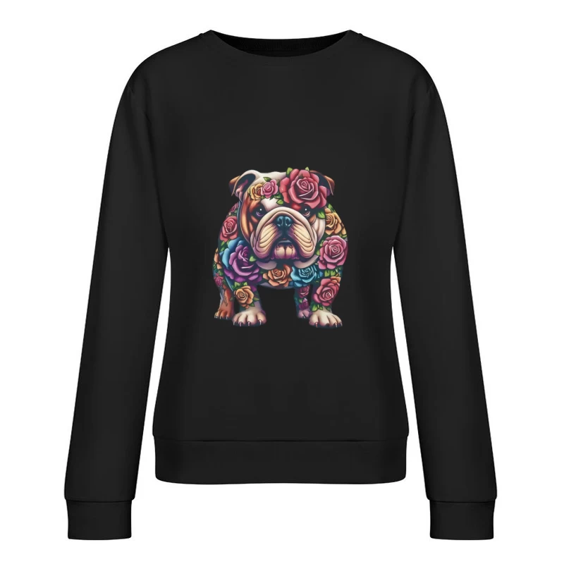 Bunter Bulldoggen-Kunstentwurf mit Rosen Damen Pullover Sweatshirt