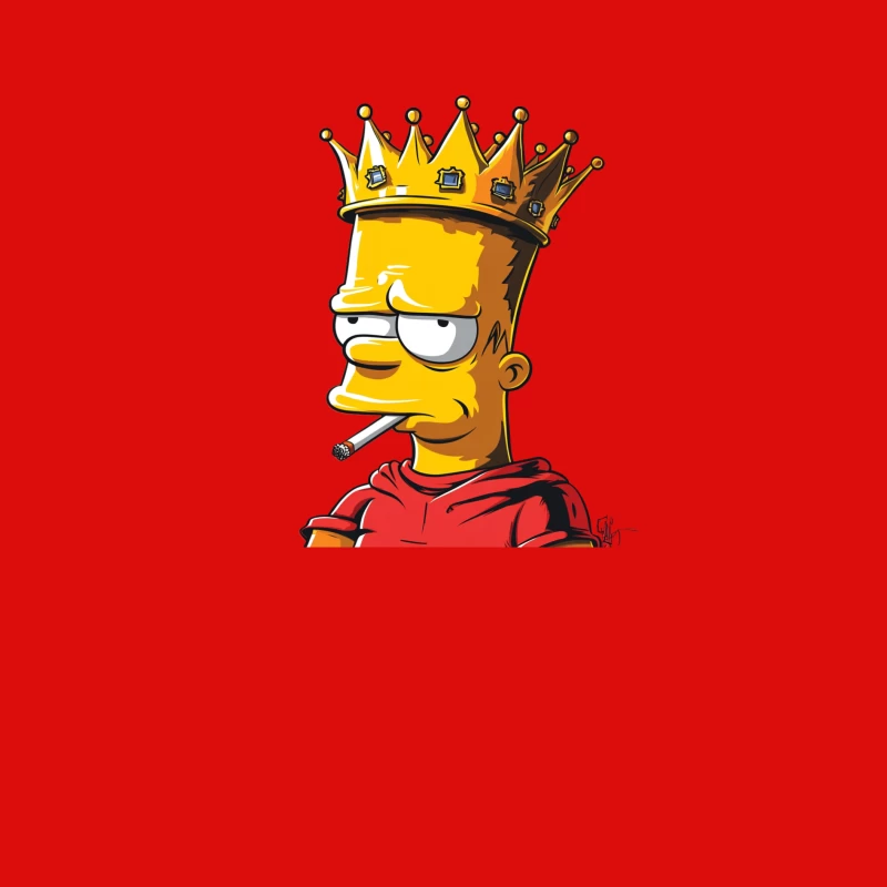 Bart Simpson Wearing Crown and Red Hoodie in Street Art Style Male Tank Top