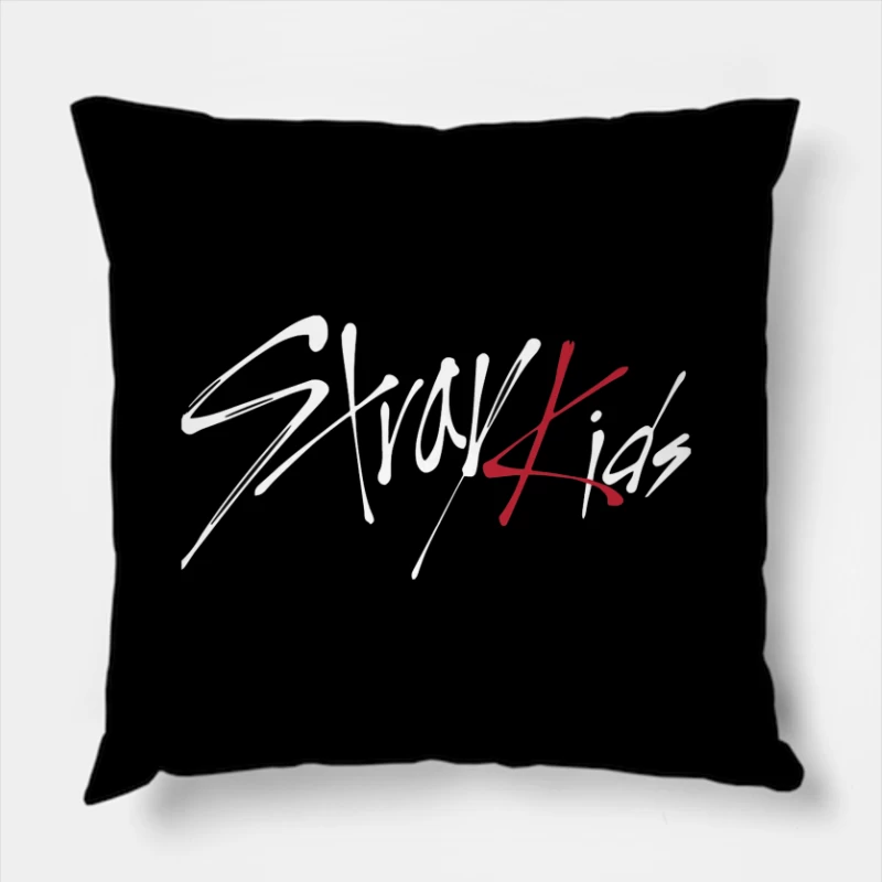 Modern Minimalist Calligraphic Signature in Red and Black Throw Pillow