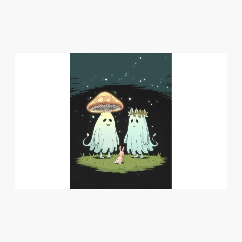 Whimsical Forest Spirits: Mushroom Ghost and Leaf Crown Ghost with Bunny Travel Mug