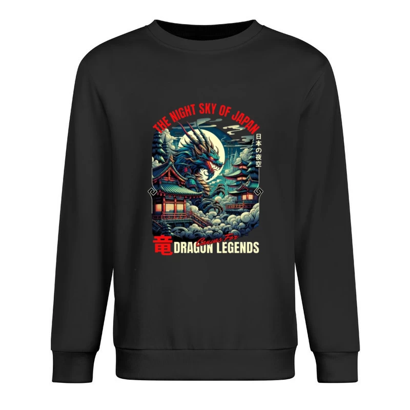 Mythical Dragon Under Japanese Night Moon Male Pullover Sweatshirt