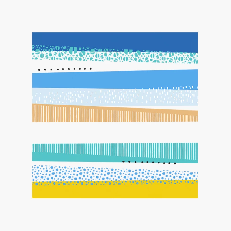 80s Memphis Style Abstract Beach Scene Cotton Tote Bag