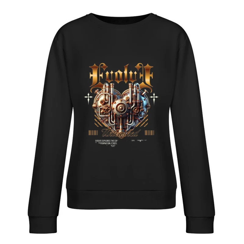 Steampunk Mechanical Heart with Gold Typography Design Female Pullover Sweatshirt