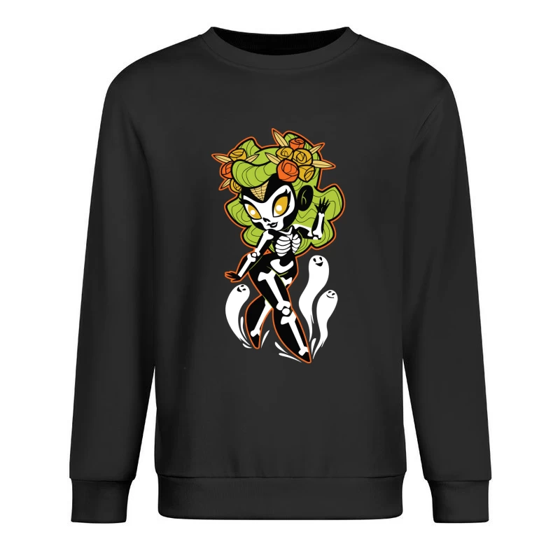 Ghostly Floral Skeleton Character Male Pullover Sweatshirt