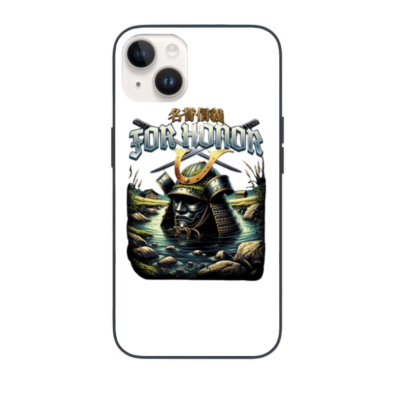 Japanese Samurai Helmet Emerging from Water - Artistic Illustration iPhone Case