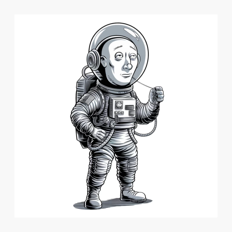Retro Cartoon Astronaut: Vintage Space Exploration Illustration Pin