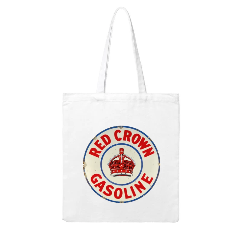 Vintage Red Crown Gasoline Round Metal Sign with Royal Crown Logo Cotton Tote Bag