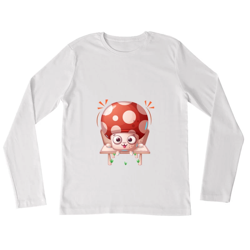 Dessin mignon de champignon avec visage joyeux Femme Manches Longues T-Shirt
