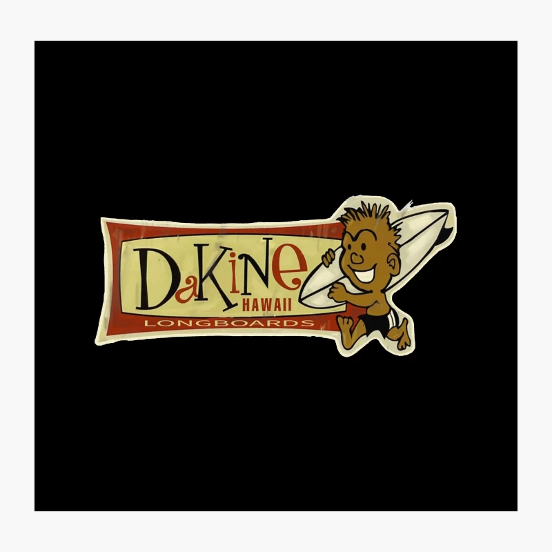 Vintage Da Kine Hawaii Longboard Surfing Logo with Cartoon Character Throw Pillow