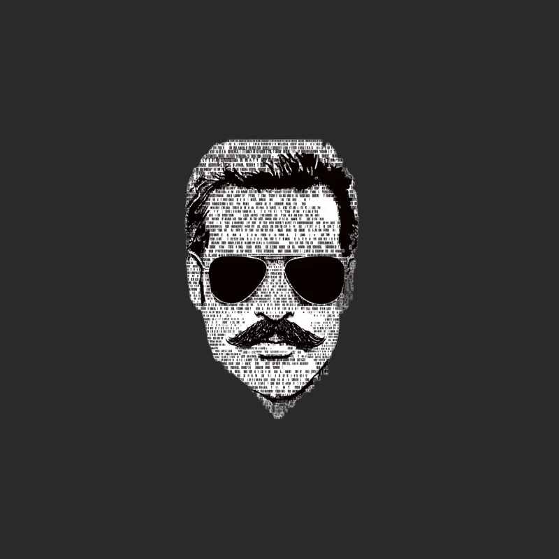Typographic Portrait: Sunglasses and Mustache Text Art Baseball Cap