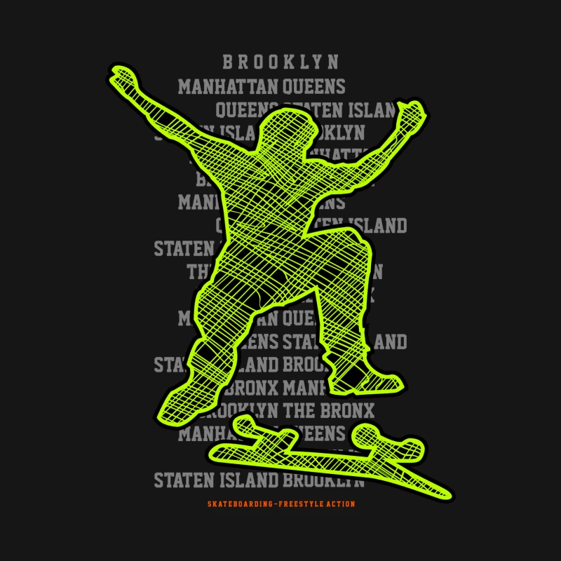 Skateboarder-Silhouette mit Stadttext Herren Langarm T-Shirt