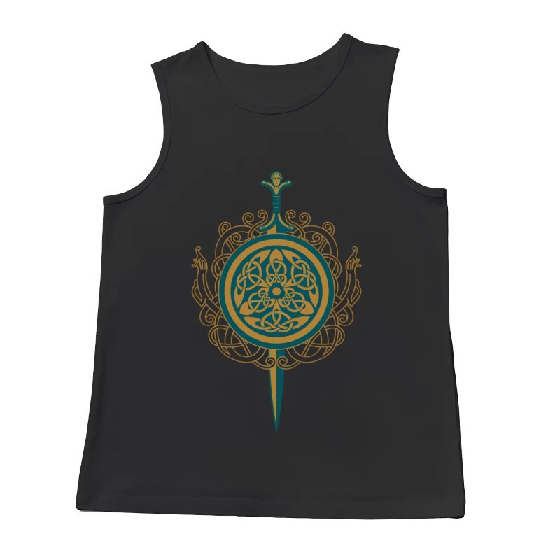 Intricate Celtic Knot Shield and Sword Design Male Tank Top