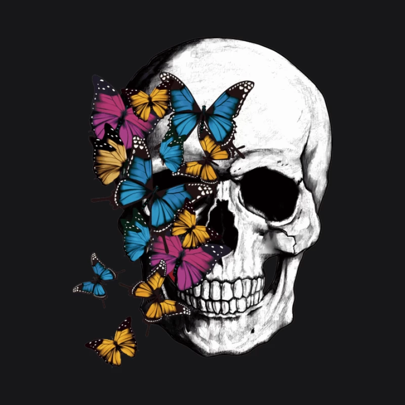 Totenkopf umgeben von bunten Schmetterlingen Herren Pullover Hoodie