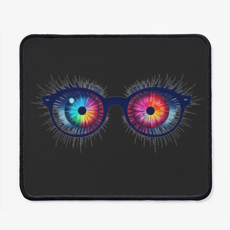 Psychedelic Rainbow Eyes Behind Glasses Mouse Pad