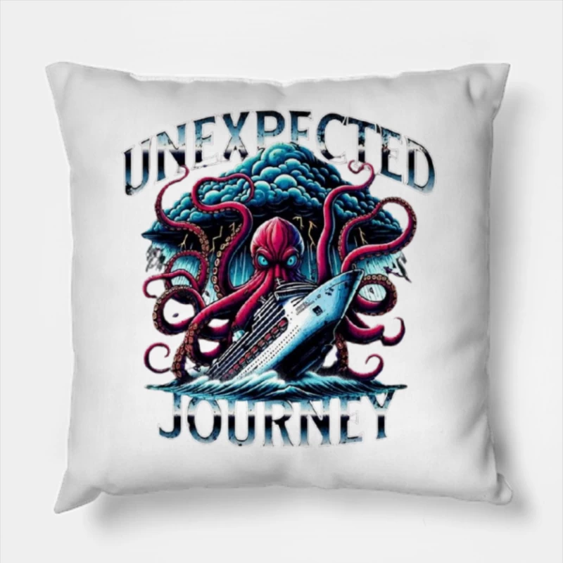 Giant Octopus Attacking Cruise Ship Artistic Illustration Throw Pillow