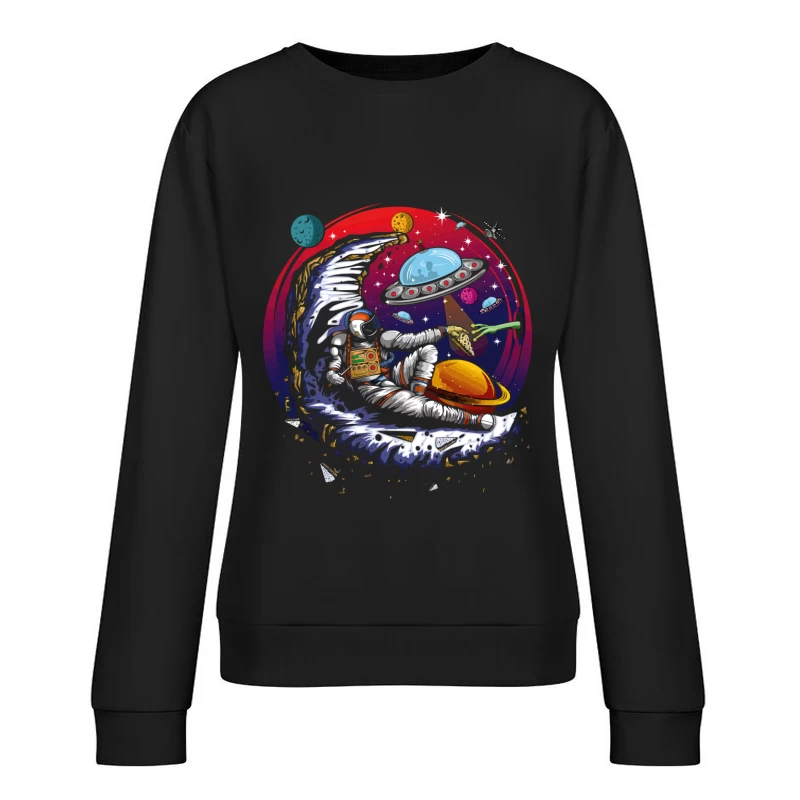 Pizza in the Cosmos: Delight for an Astronaut Female Pullover Sweatshirt