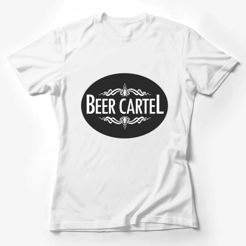 Elegant Black and White Beer Cartel Logo with Ornamental Frame Female T-Shirt