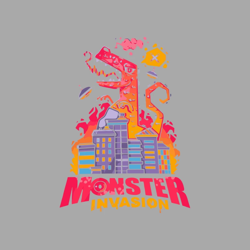 Monster Invasion: A Colorful Cartoon Illustration Male Pullover Hoodie