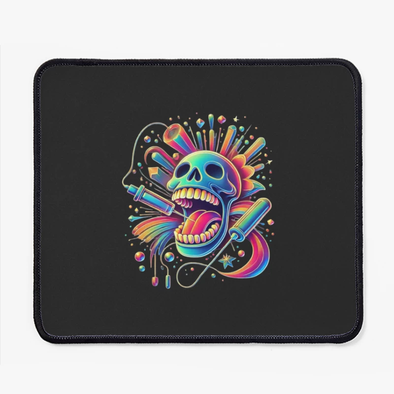 Psychedelic Rainbow Skull Pop Art Design Mouse Pad