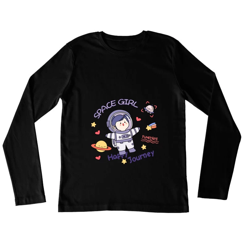 Weltraum-Mädchen auf fröhlicher Reise Damen Langarm T-Shirt