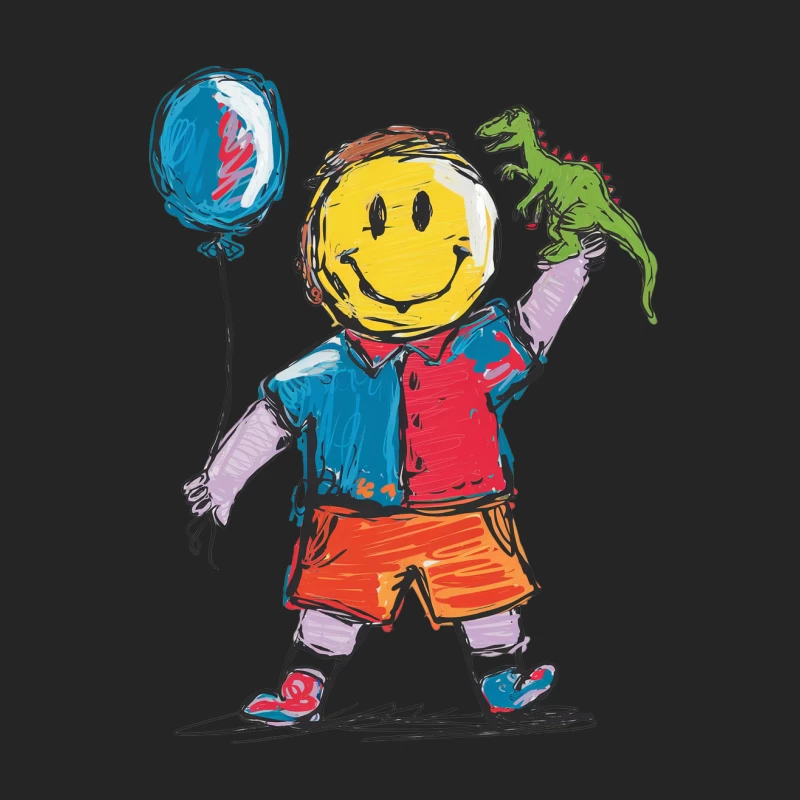 Cheerful Cartoon Child with Balloon and Dinosaur Toy Male Pullover Sweatshirt