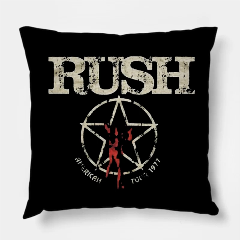 Rush Band Vintage Logo with Pentagram Star Design Throw Pillow