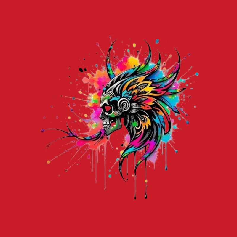 Colorful Tribal Skull Art Male Pullover Hoodie