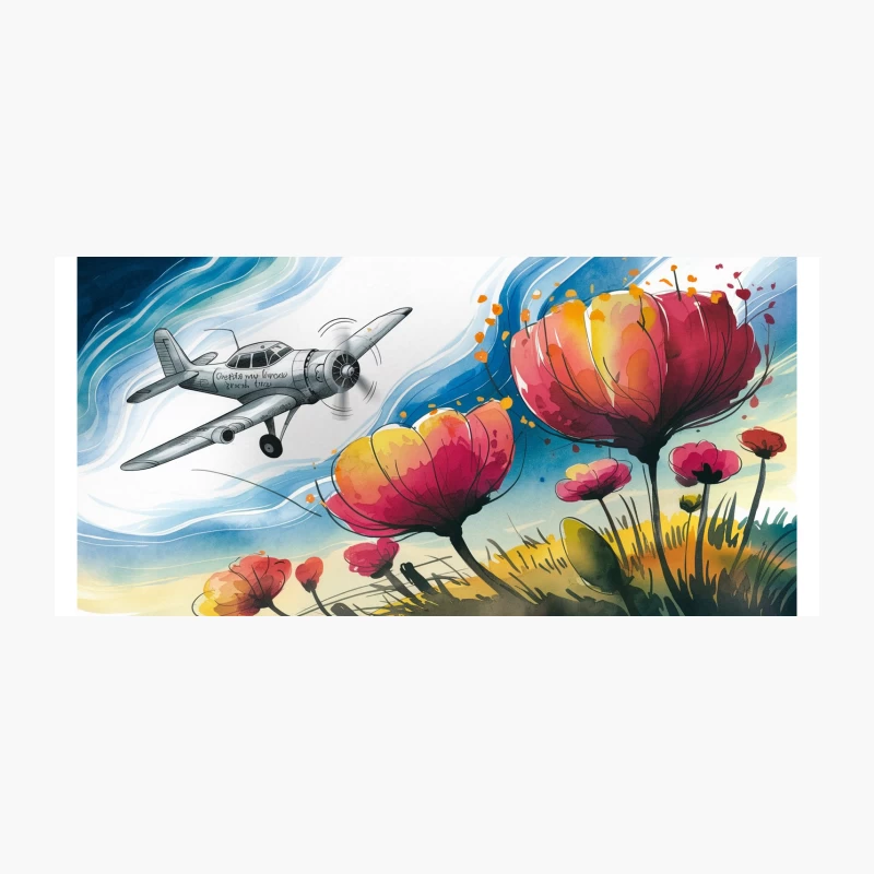 Surreal Illustration: Airplane Soaring Over Vibrant Poppies Coffee Mug