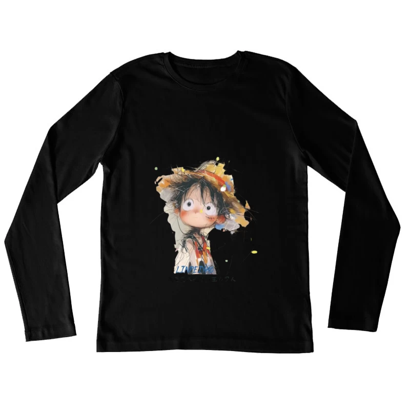 Illustration d'un personnage de dessin animé avec un chapeau de paille Femme Manches Longues T-Shirt