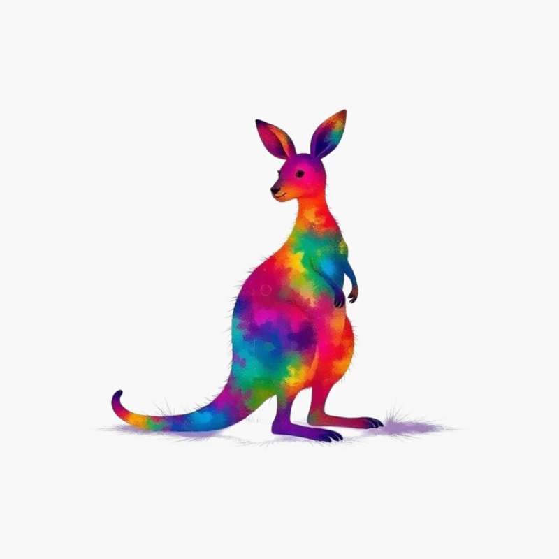 Rainbow Watercolor Kangaroo Art Cotton Tote Bag