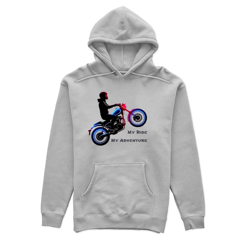 Neon-Lit Motorcycle Rider Silhouette with Adventure Quote Female Pullover Hoodie