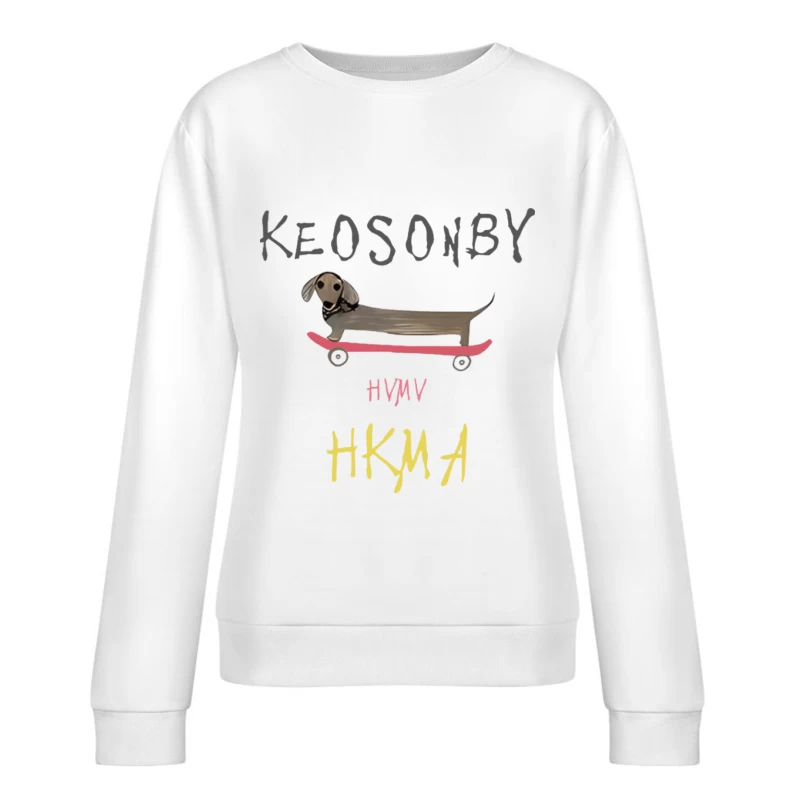 Hund auf Skateboard mit Schrift Damen Pullover Sweatshirt