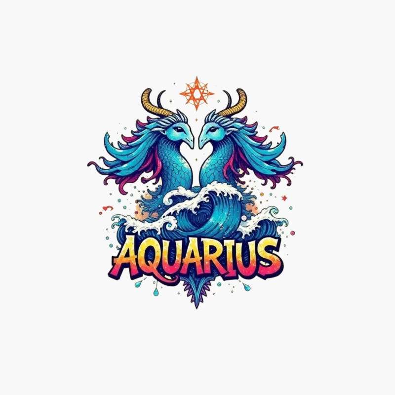 Colorful Aquarius Zodiac Sign with Waves Cotton Tote Bag