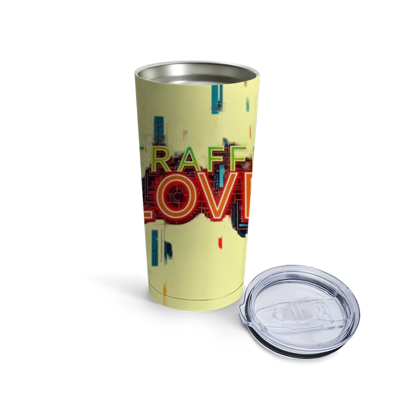 Neon Traffic Love Typography with Glitch Effect Travel Mug