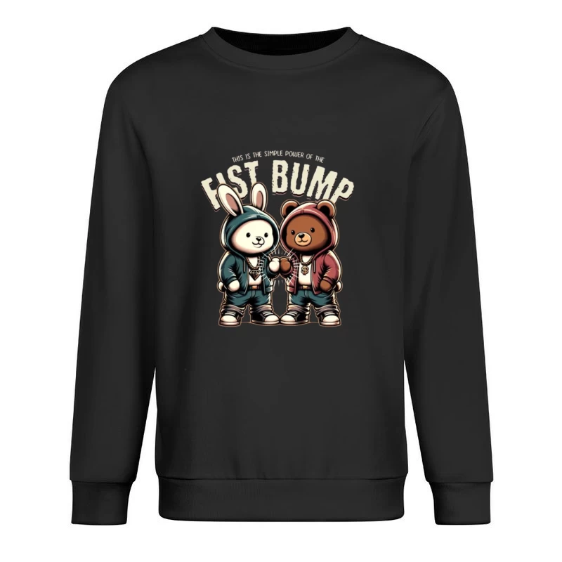 Cartoon Bunny and Bear Friends in Hip Hop Streetwear Sharing a Fist Bump Male Pullover Sweatshirt