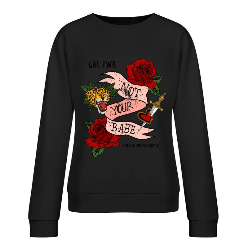 Tatouage d'art classique avec rose et léopard Femme Sweat-shirt à enfiler